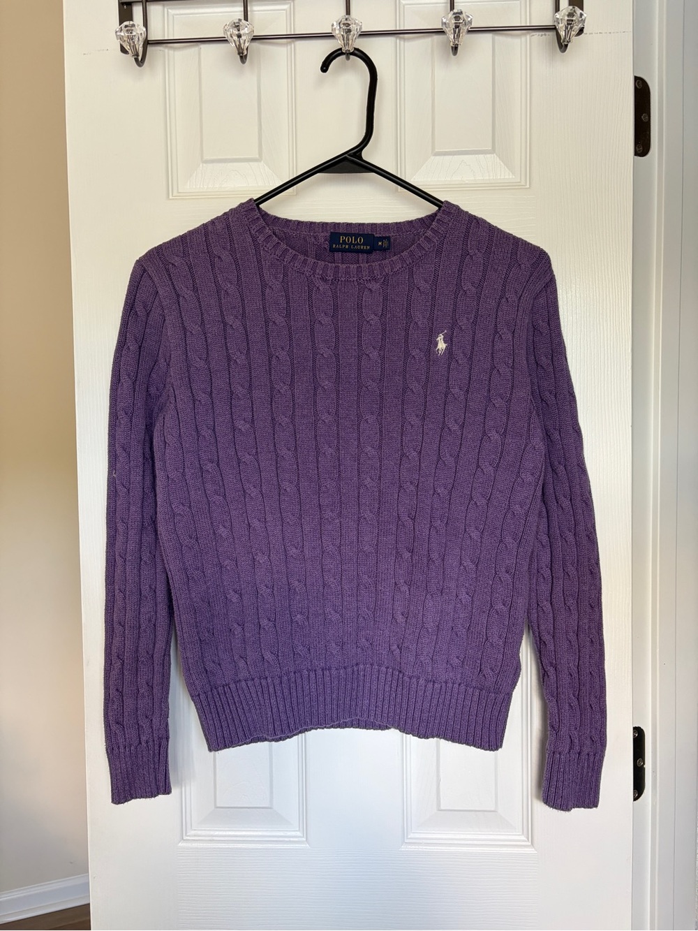 Polo Ralph Lauren Purple Cable-Knit Cotton Crewneck Sweater Medium
